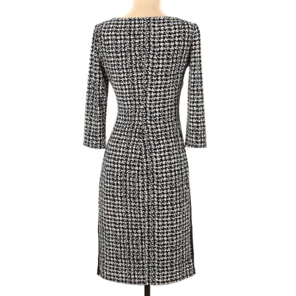 Ralph Lauren Black & White Houndstooth Ruched Panel Dress - Size S - Picture 2 of 5